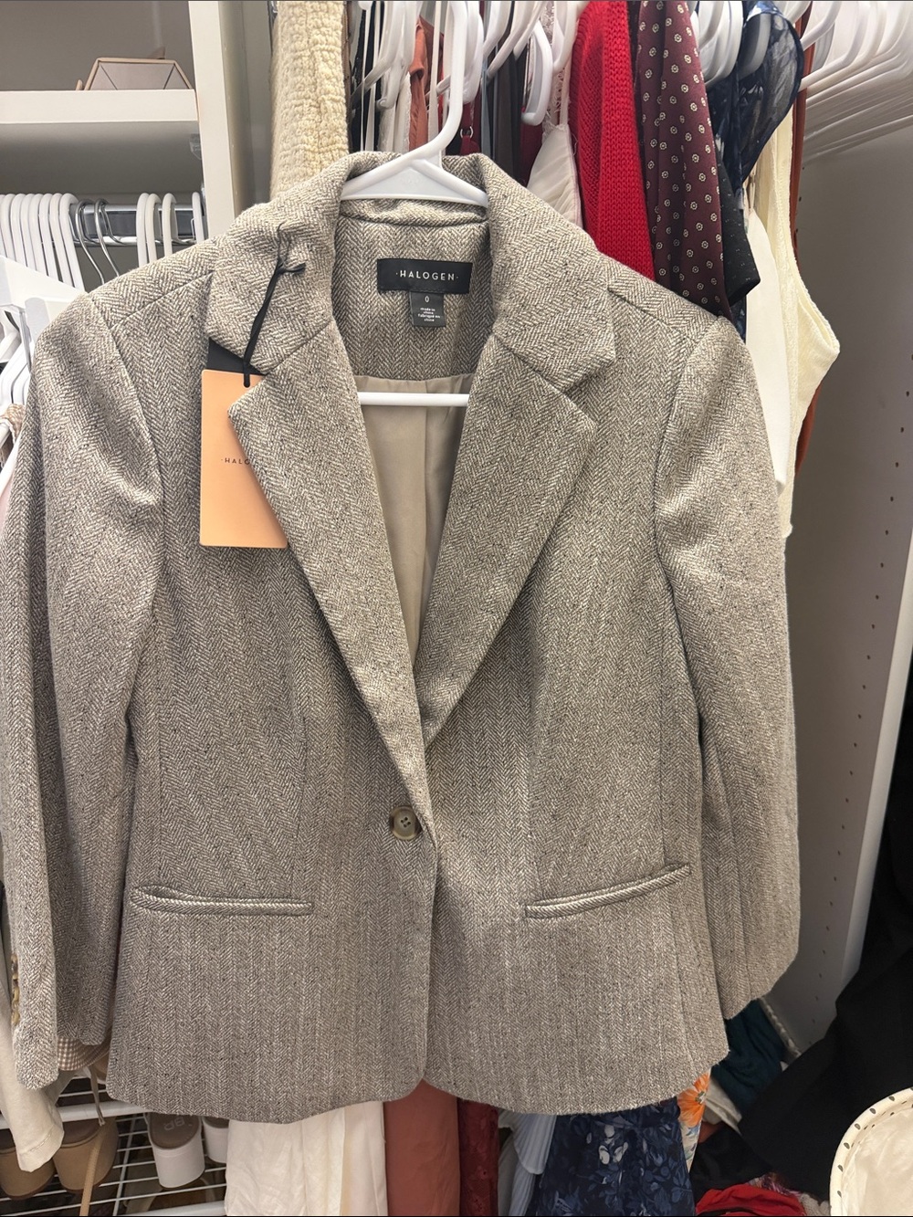 Halogen Light Gray Herringbone Tailored Blazer